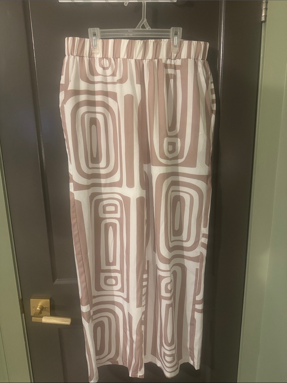 Ladies Wide Leg Summer Pants, Elastic Waist, Geometric Design, Lightweight